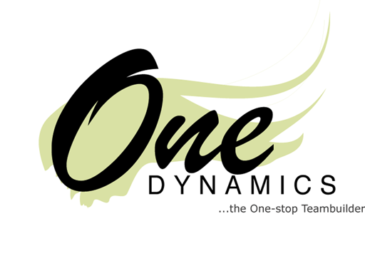 One Dynamics logo featuring stylized text and a green swirl, representing a team building service in Singapore.
