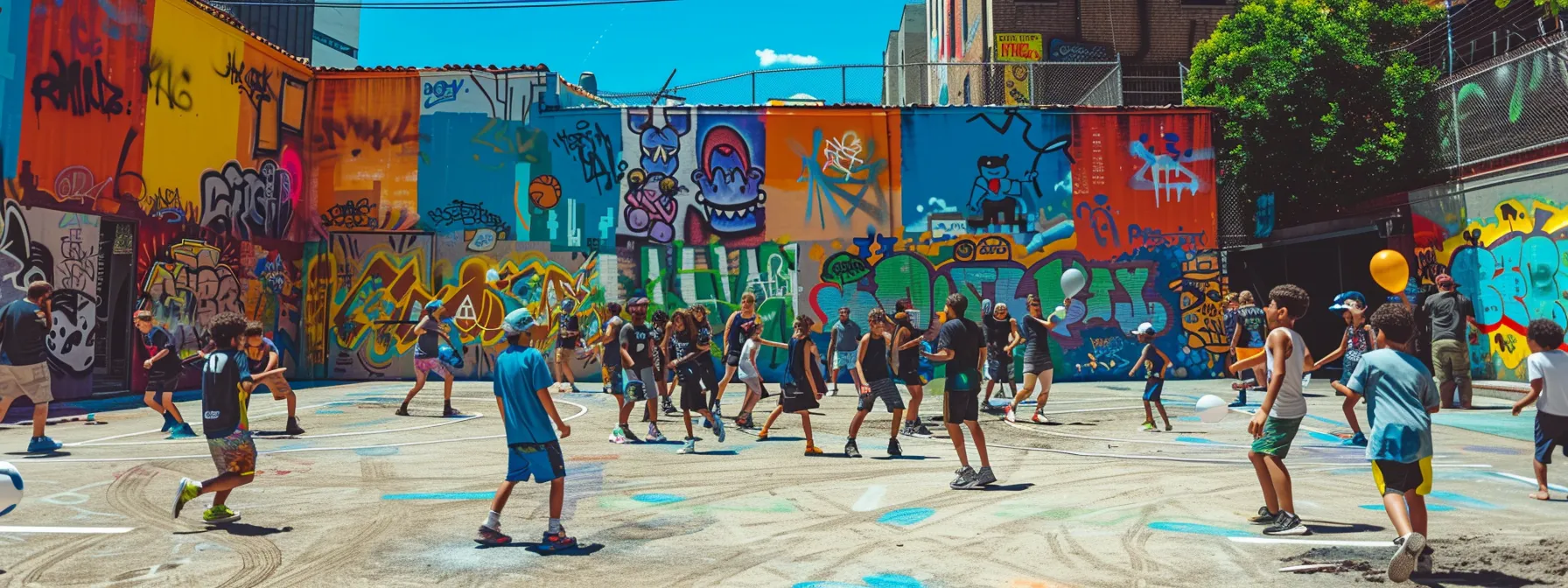 a vibrant urban scavenger hunt scene captures enthusiastic teams tackling creative challenges, solving puzzles, and engaging in playful activities like a water balloon toss, all framed against a backdrop of colorful murals and bustling city life. a vibrant urban scavenger hunt scene captures enthusiastic teams tackling creative challenges, solving puzzles, and engaging in playful activities like a water balloon toss, all framed against a backdrop of colorful murals and bustling city life.