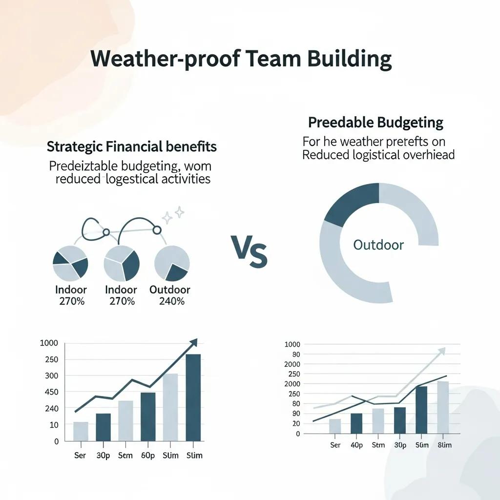 Visual representation of cost comparison between indoor and outdoor team building activities, highlighting financial advantages