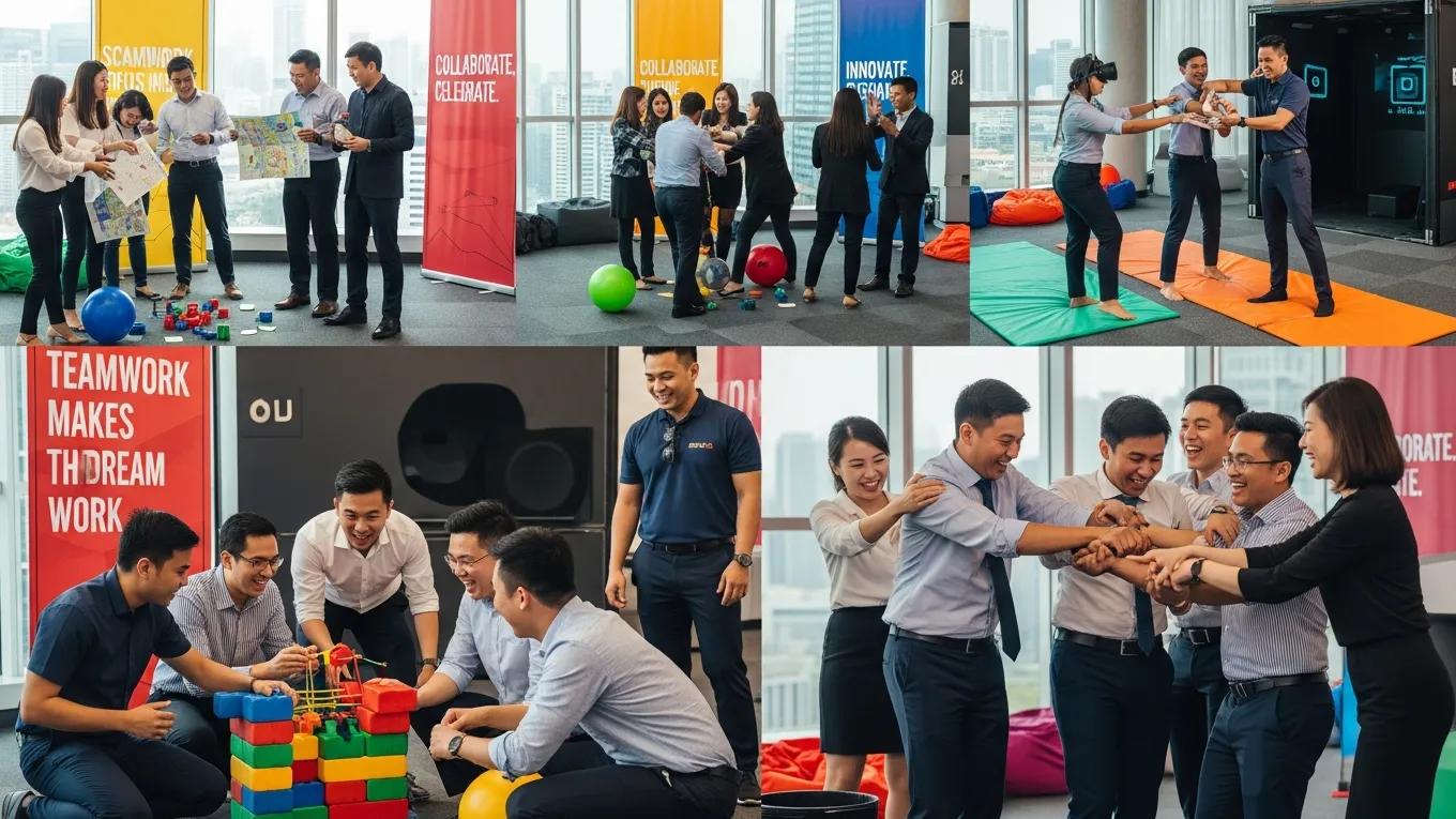 Corporate team building activity in Singapore showcasing collaboration and engagement among employees