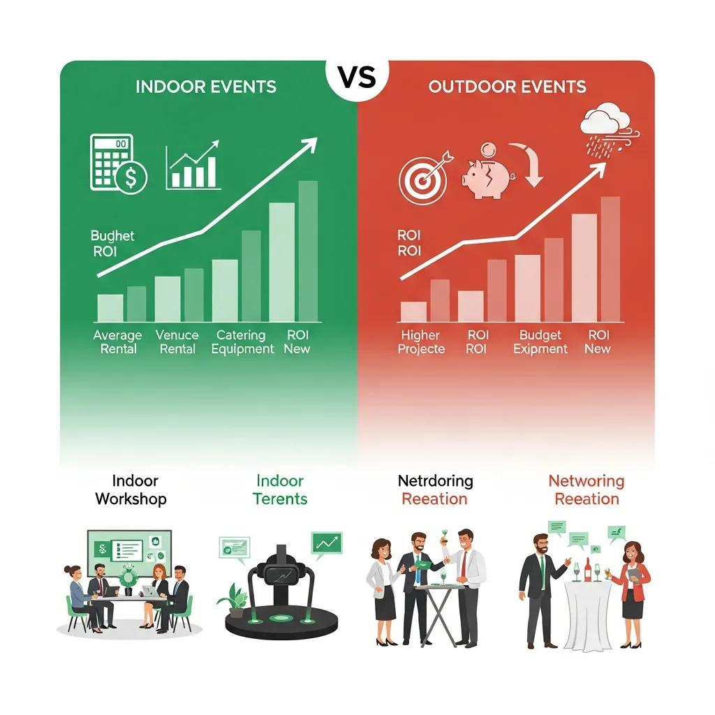 Visual representation of cost-effectiveness and ROI of indoor corporate events compared to outdoor options