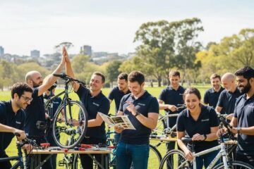 Employees engaging in CSR team building activity assembling bicycles for children