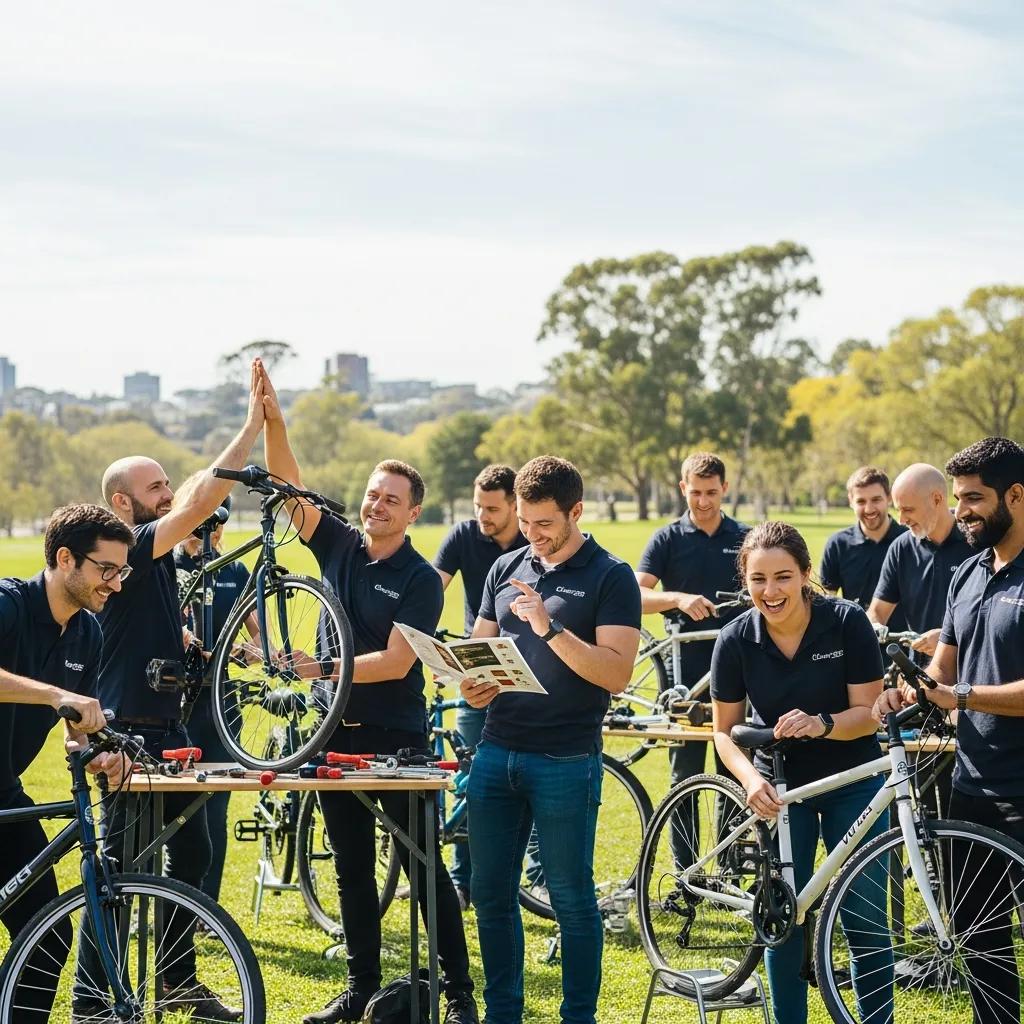 Employees engaging in CSR team building activity assembling bicycles for children
