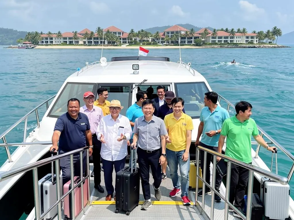 Corporate team boarding ferry to Bintan for retreat