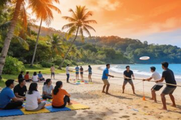 Bintan Island corporate retreat scene highlighting teamwork and natural beauty