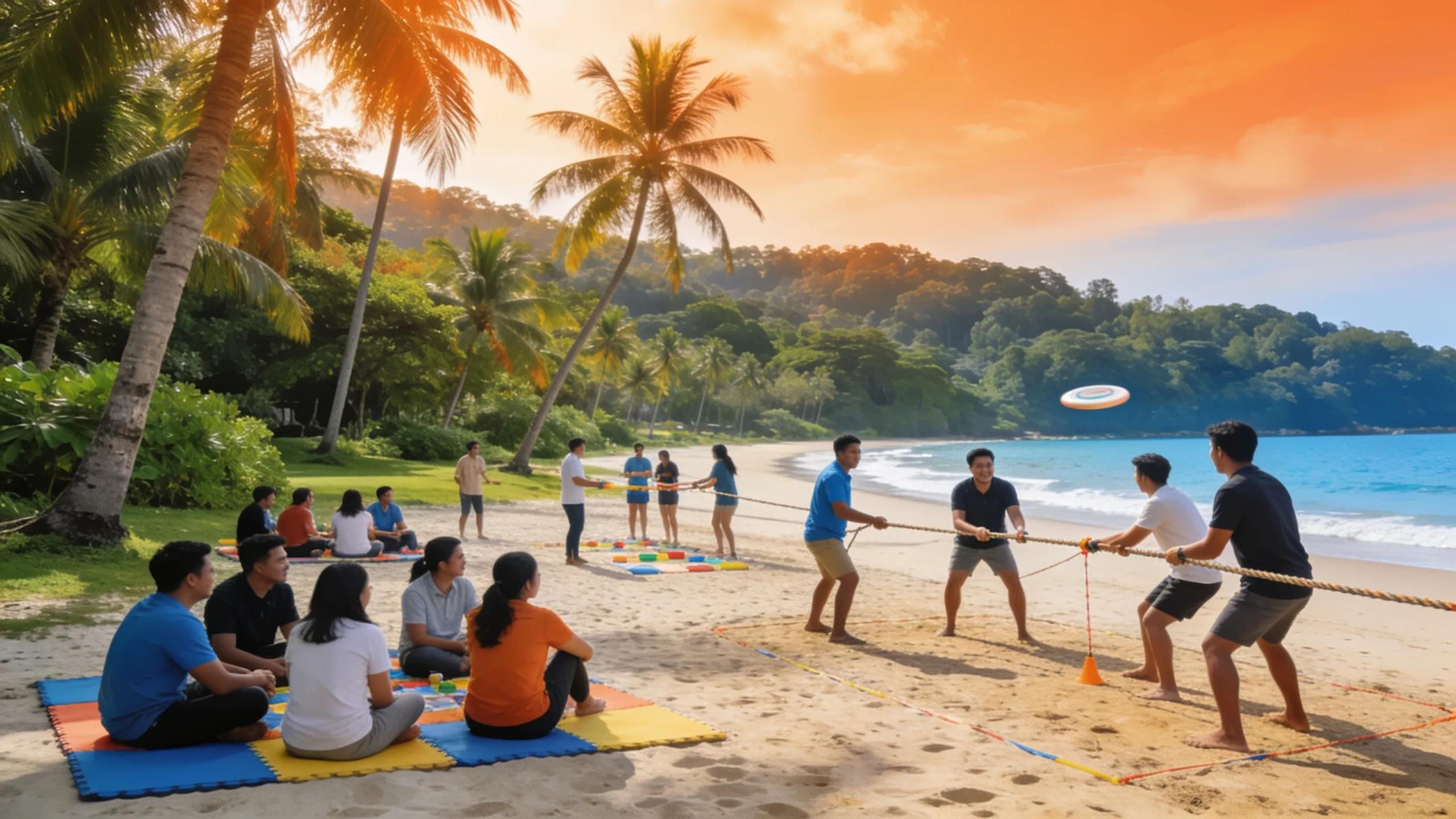 Bintan Island corporate retreat scene highlighting teamwork and natural beauty