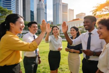 Corporate team engaging in outdoor team building activities in Singapore