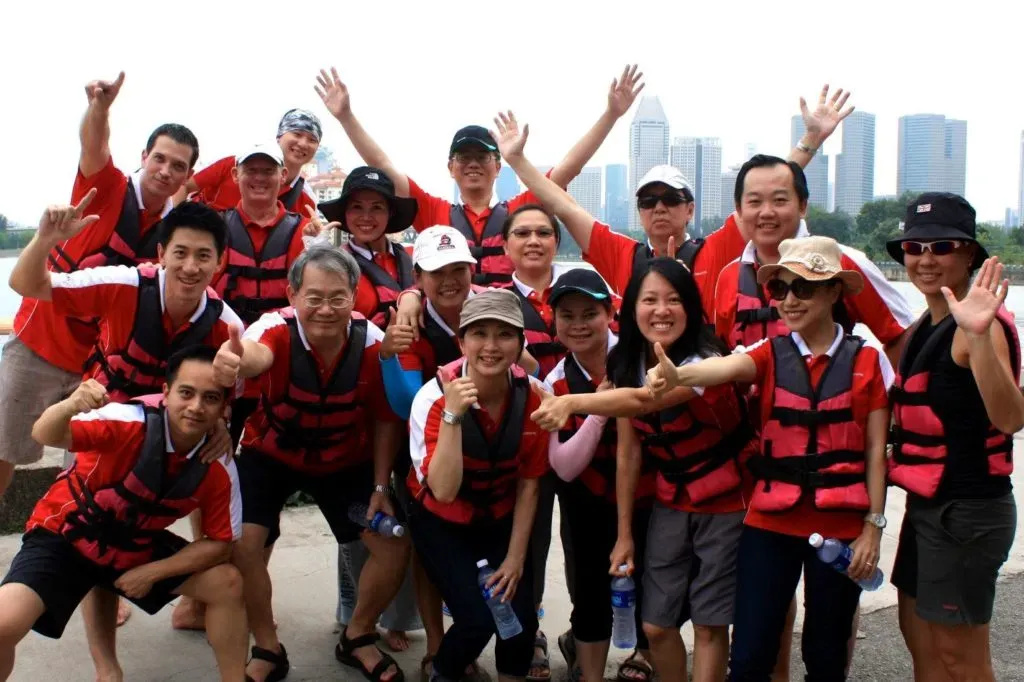Colleagues engaging in water sports in Bintan, promoting teamwork and excitement